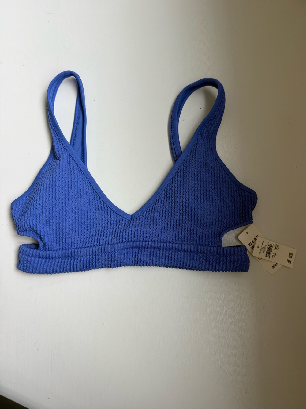 aerie Blue Textured V-Neck Bikini Top
